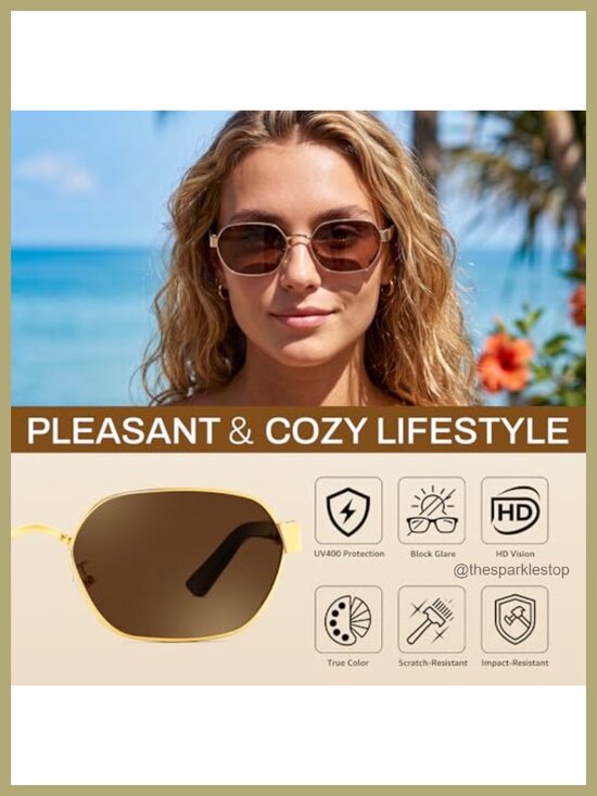 UV400 Protection Polygon Square Metal Frame Retro Sunglasses main image 4